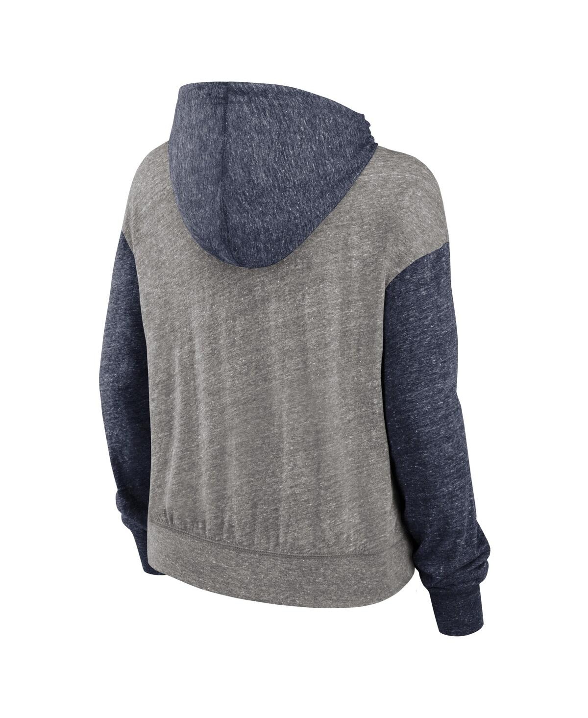 JORDAN WOMEN'S HEATHER GRAY/NAVY MICHIGAN WOLVERINES BLITZ COLOR BLOCKED LEGACY PULLOVER HOODIE 