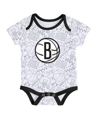 Baby Boys and Girls Black/White/Gray Brooklyn Nets Slam Dunk 3-Piece Bodysuit Set