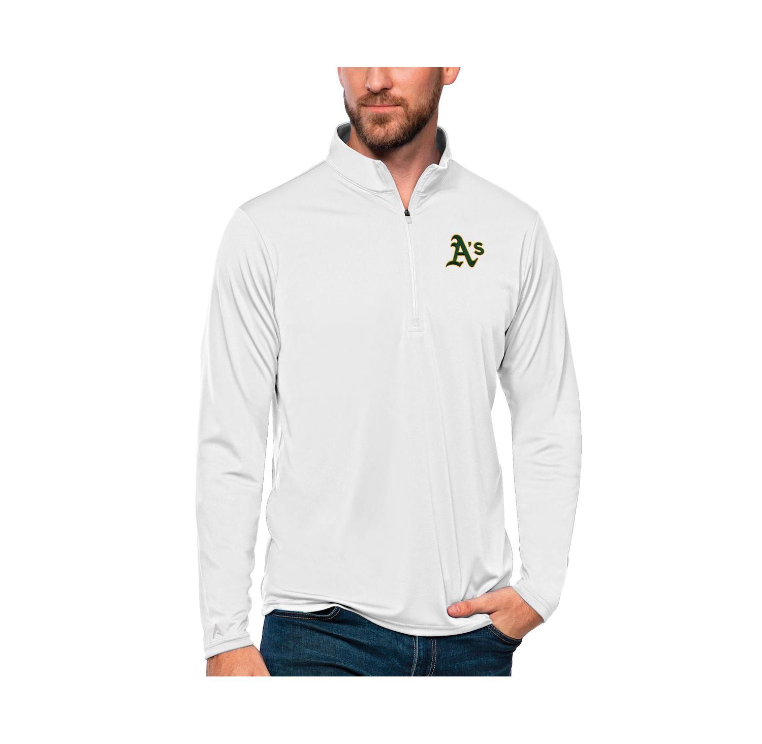 Men's White Oakland Athletics Tribute Quarter-Zip Pullover Top
