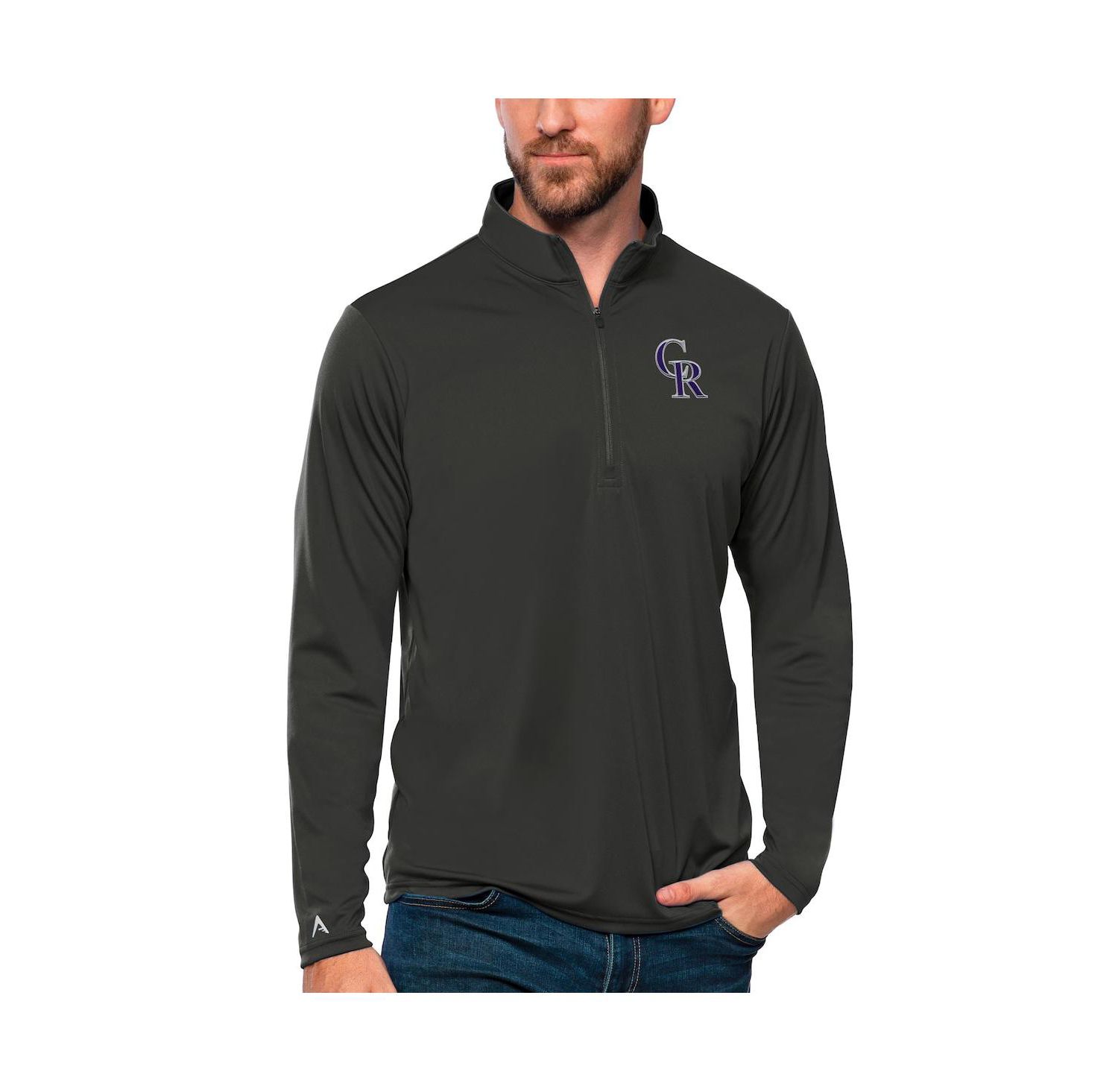 Men's Charcoal Colorado Rockies Tribute Quarter-Zip Pullover Top