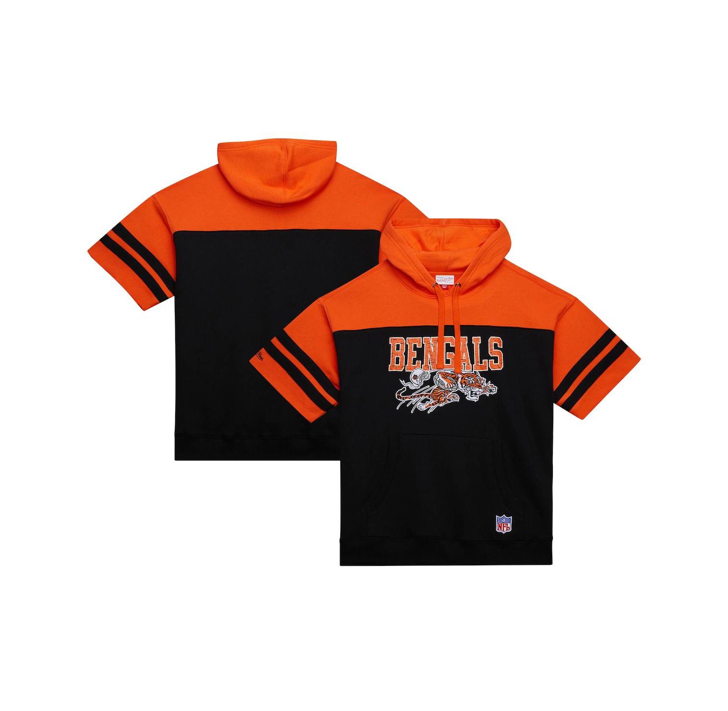 Men's Black Cincinnati Bengals Off Field Vintage Logo Short Sleeve Pullover Hoodie