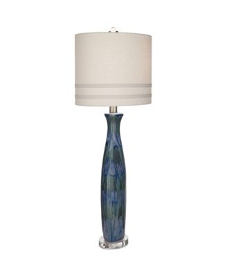 Annette Coastal Table Lamp 38" Tall Blue Ceramic Drip Vase Off White Oval Shade for Bedroom Living Room Bedside Nightstand Office