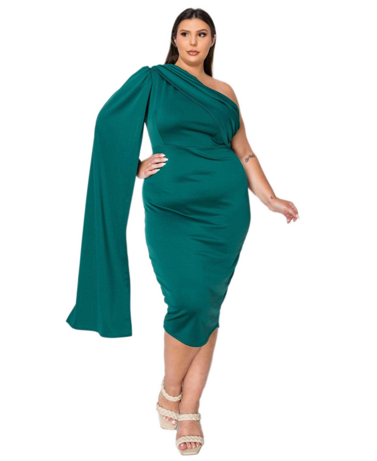 Plus Size Spade One Shoulder Cape Dress - White