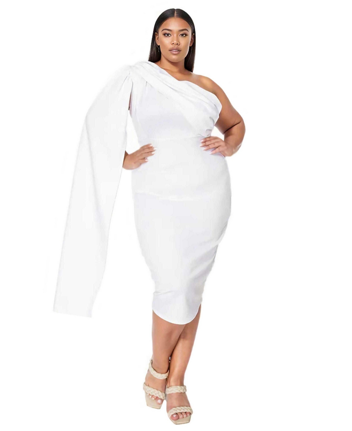 Plus Size Spade One Shoulder Cape Dress - White