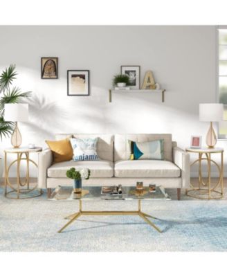 20" Single-Piece Faux Marble End Table with O-Shaped Base Accent Table