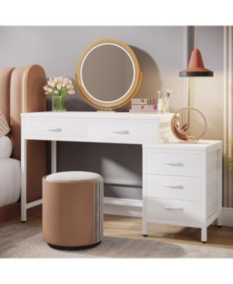 Vanity Desk with 5 Drawers, Makeup Vanity Table Dressing Table with Side 3-Drawer Chest, Make Up Vanities for Women, Girls (Without Mirror)