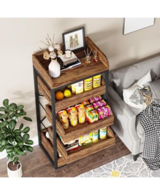 Wood Fruit and Vegetable Storage Rack, 5-Tier Pull-Out Snack Stand Fruit Basket Stand, Utility Shelf Organizer
