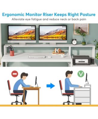 63 Inch Computer Desk with File Drawer Cabinet, Ergonomic Office Desk with Monitor Stand, Computer Table with Printer Space, Wood PC Table Workstation Desk for Home Office
