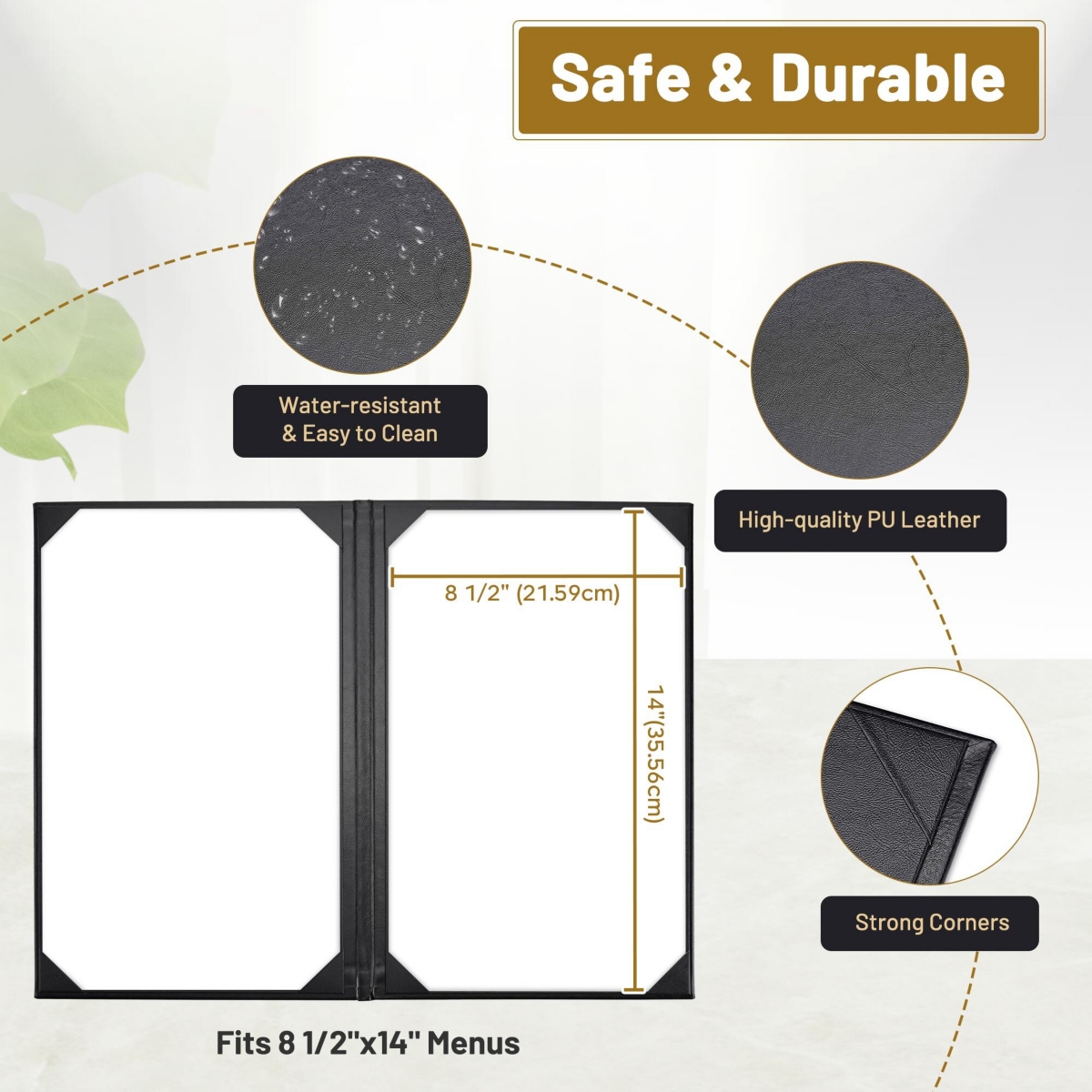 WeChef 10 Packs Restaurant Menu Covers 8.5 x 14 Book Style 2 Pages 2 Views Black