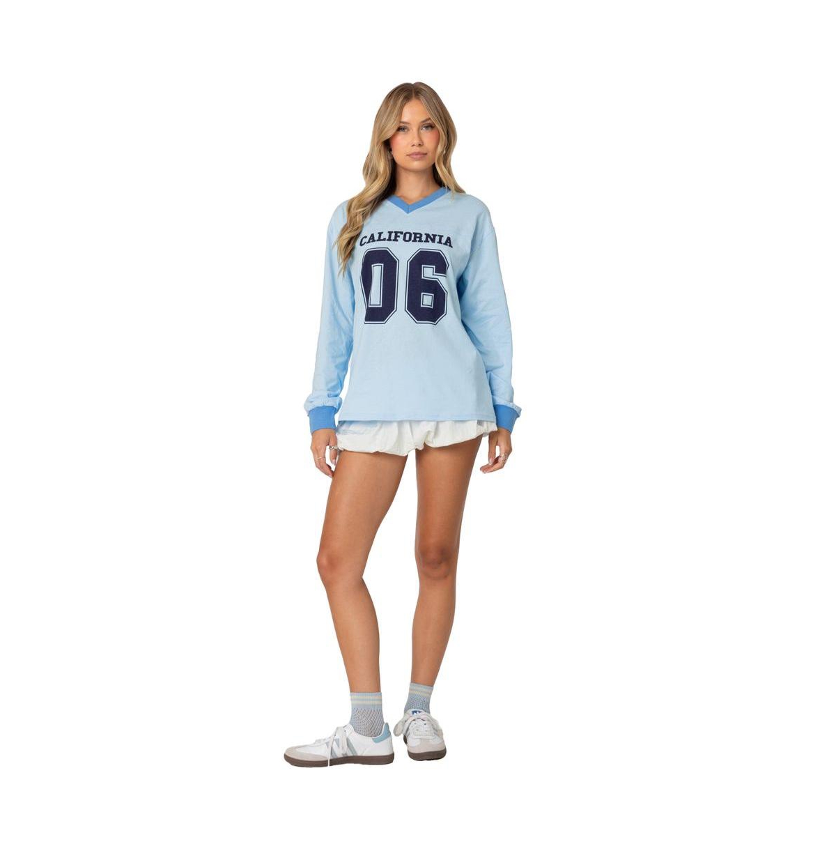 Edikted Women's 06 Oversized Long Sleeve T Shirt - Light-blue