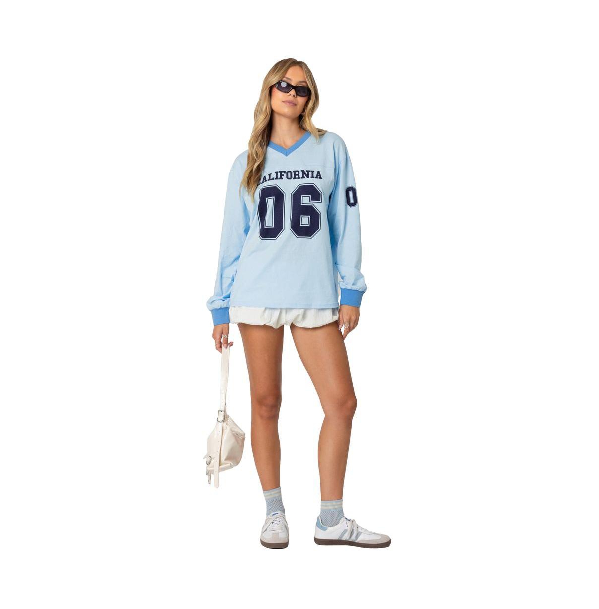 Edikted Women's 06 Oversized Long Sleeve T Shirt - Light-blue