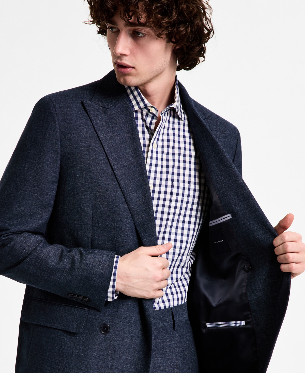 Shop Tommy Hilfiger Men's Modern Fit Double Breasted Linen Suit Jacket In Denim