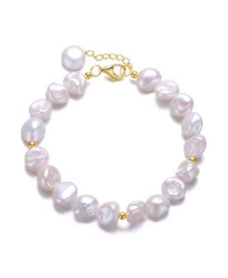 Sterling Silver Gold Plated with Freshwater Round Pearl Bracelet