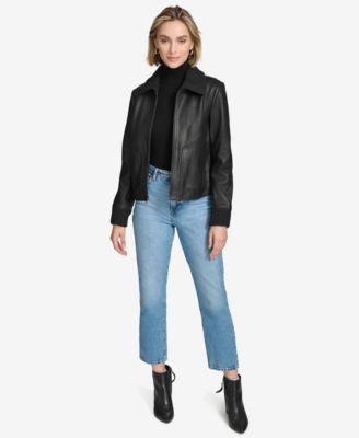 Women's Beatrix Rib-Knit Trimmed Leather Jacket