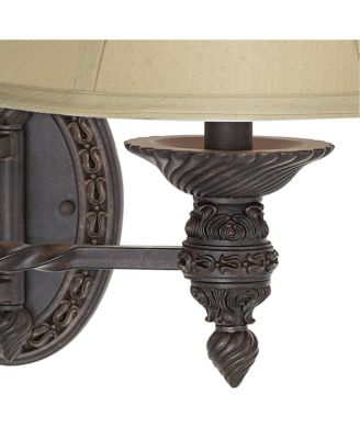 Swing Arm Wall Lamp Bronze Plug-In Light Fixture Beige Softback Bell Shade for Bedroom Bedside Living Room Reading
