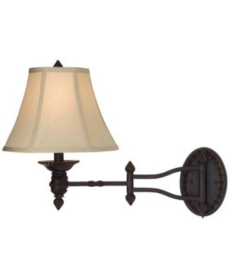 Swing Arm Wall Lamp Bronze Plug-In Light Fixture Beige Softback Bell Shade for Bedroom Bedside Living Room Reading
