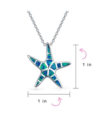 Nautical Beach Pendant Blue Inlay Created Opal Starfish Pendant Necklace For Women For Teen .925 Sterling Silver