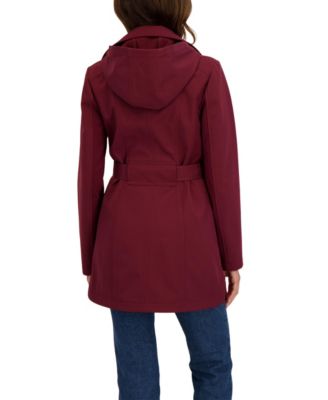 Women's Belted Double Breasted Soft Shell Trench Coat With Detachable Hood
