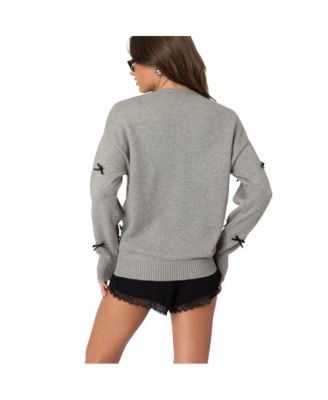 Womens Satin Bow Oversized Sweater