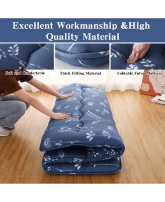 Futon Mattress Full Size, Floral Print Floor Mattress Pad Portable Dorm Sleeping Pad, 54"x 80"