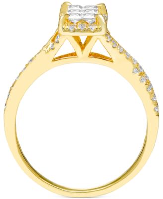 Diamond Emerald Shaped Halo Cluster Bridal Set (3/4 ct. t.w.) in 14k Gold