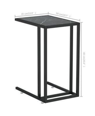 Computer Side Table Black Marble 19.7"x13.8"x25.6" Tempered Glass