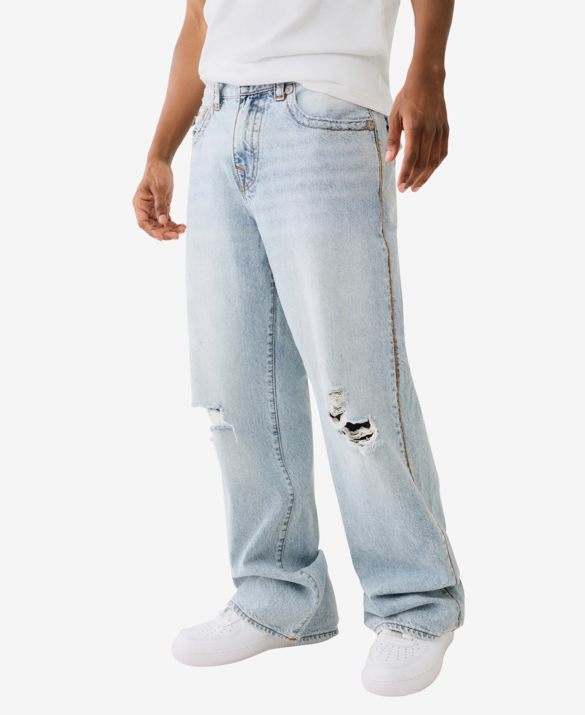 True Religion Men's Vinny Ultra Baggy Super T Side Seam Jeans - Gene Light Wash with Rips