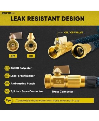 50' Expandable Water Garden Hose: 10 Spray Nozzles, Solid Brass Connector, Leak-Proof Design