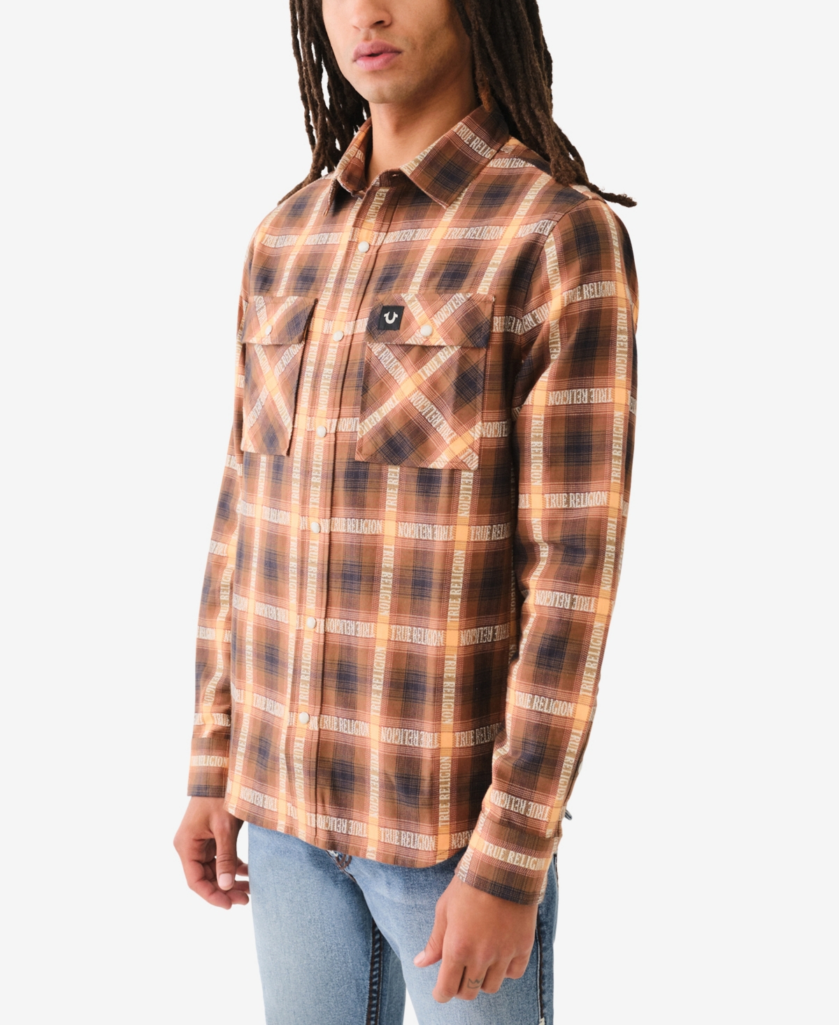 True Religion Men's Jacquard Workwear Plaid Shirt