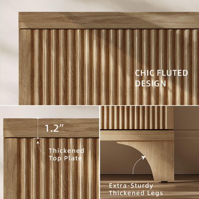 47-inch Mid Century Modern Buffet Cabinet with Fluted Doors, Wood Sideboard and Credenza for Kitchen or Living Room