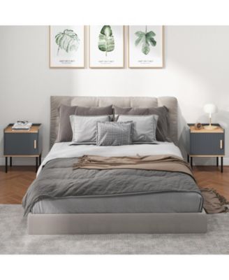 Nightstand Bedside End Table with Door Cabinet for Living Room Bedroom-Gray