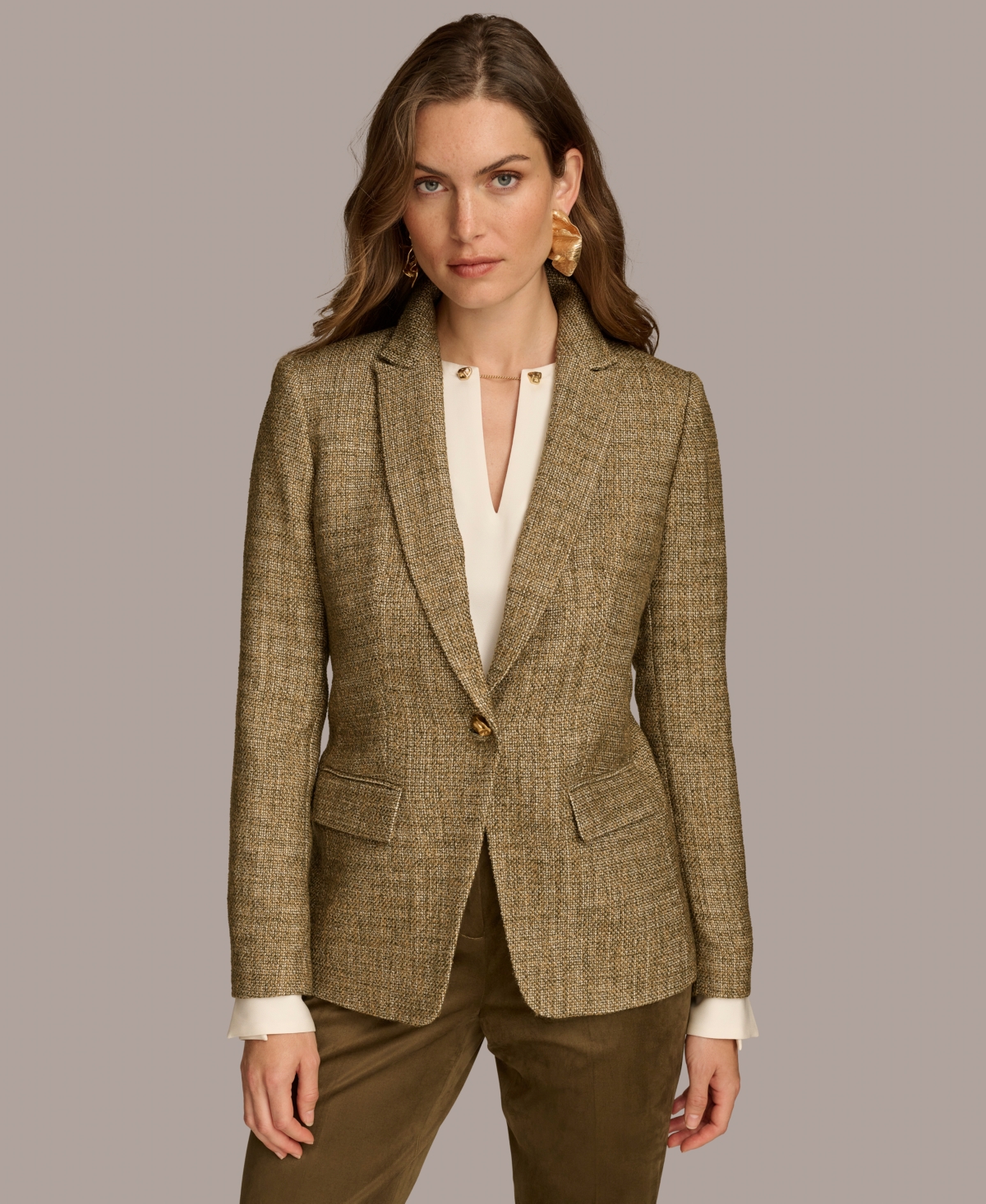 Donna Karan New York Women's Textured One-Button Jacket - Beech Multi |  Smart Closet