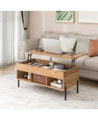 1Pc Wood and Metal Lift-Top Hidden Storage Central Coffee Table