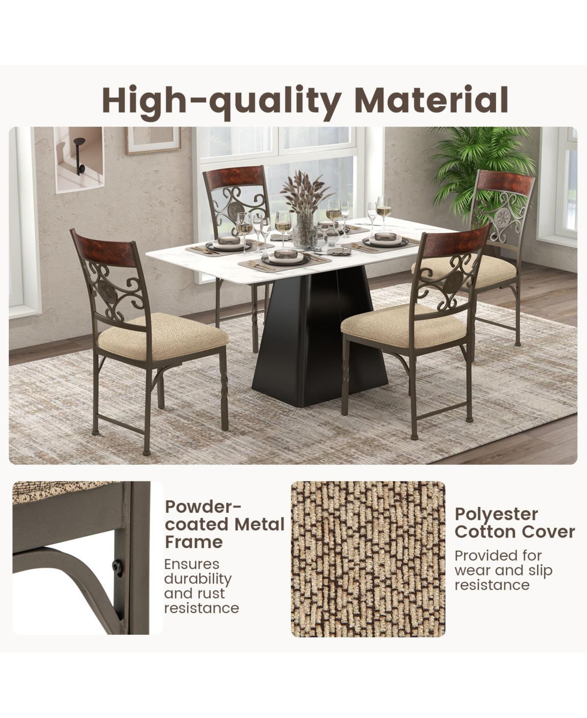 Set of 2 Dining Room Chairs Armless Kitchen Chairs Set with Seat Cushion-Brown