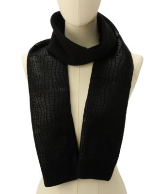 MICHAEL Logo Charm Ribbed Trim Croc-Embossed Scarf
