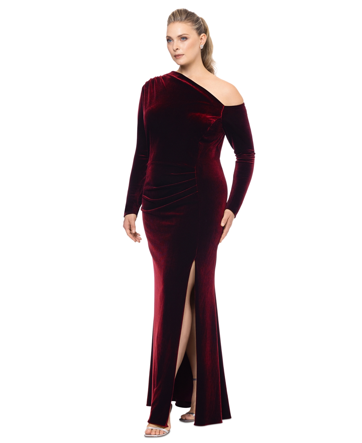 Betsy & Adam Plus Size Cold-Shoulder Velvet Gown
