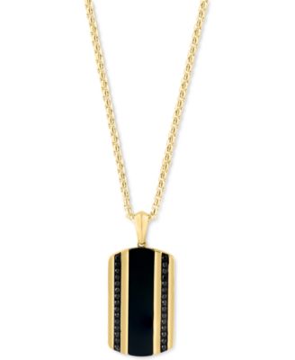 EFFY&reg; Men's Onyx & Black Diamond (1/5 ct. t.w.) Dog Tag 22" Pendant Necklace in 14k Gold