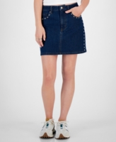 Tinseltown Juniors' Studded High-Rise Mini Skirt - Rinse Wash