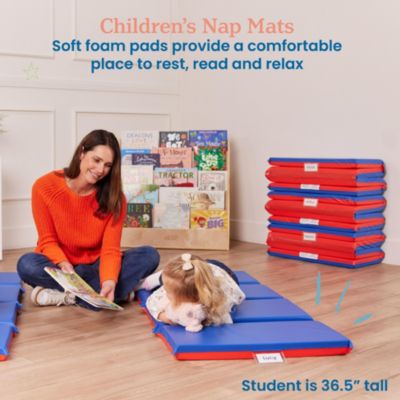RestZone Premium Folding Rest Mat, 4-Section, 2in, Blue/Red, 5-Pack