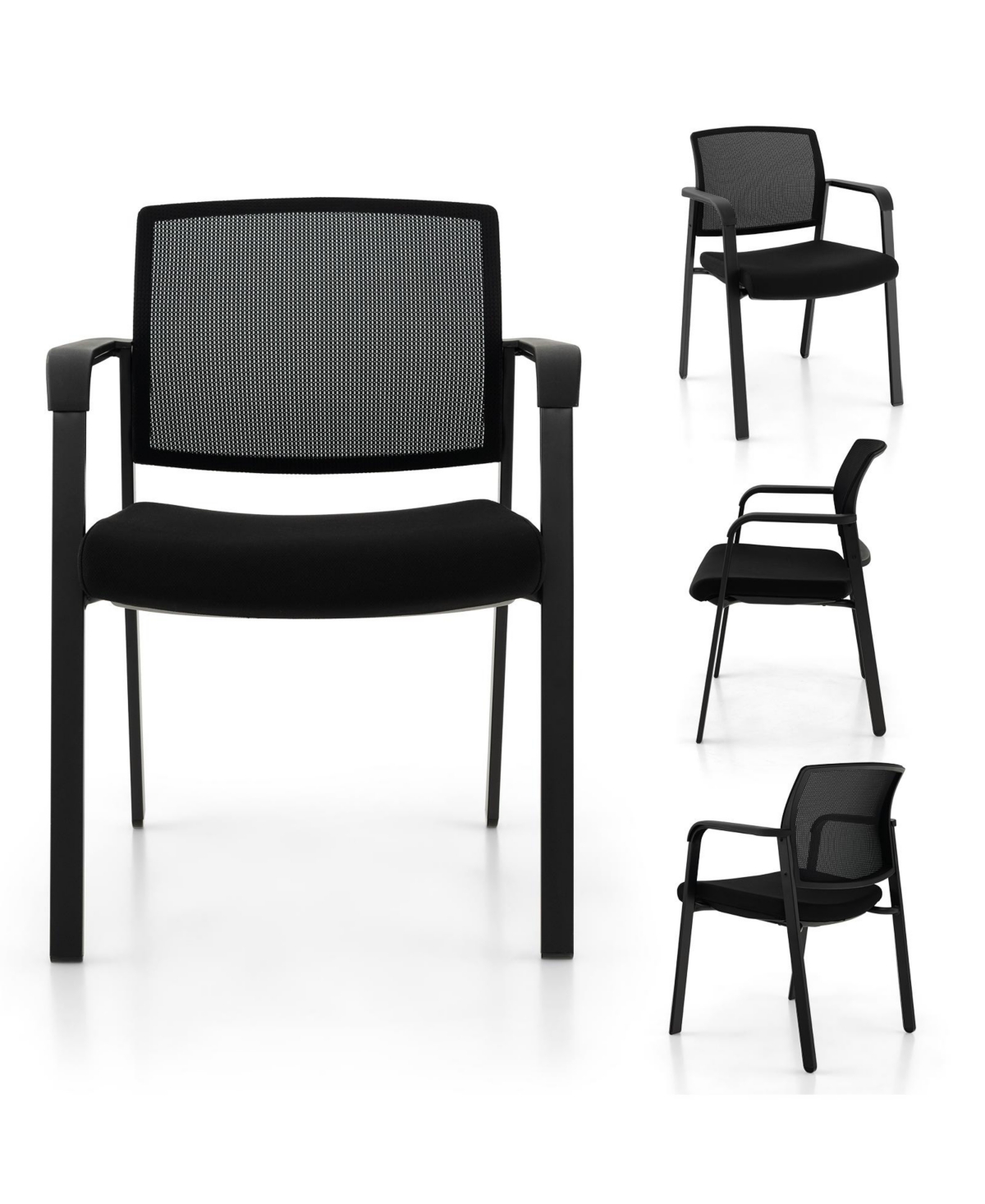 Skonyon Set of 2 Stackable Reception Room Chairs with Padded Seat- Black