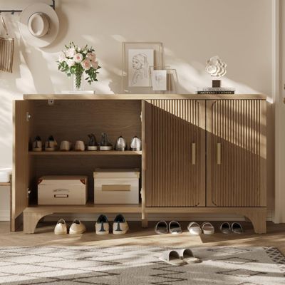 55-inch Mid Century Modern Buffet Cabinet with Fluted Doors, Wood Sideboard and Credenza for Kitchen or Living Room