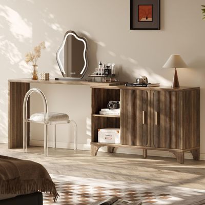 47" 2-Door Mid Century Modern Buffet Cabinet with Storage, Accent Sideboard and Credenza with Fluted Doors