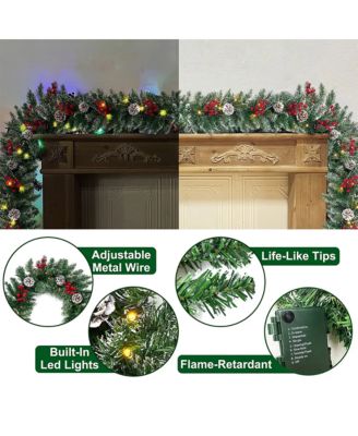 9ft Christmas Garland Battery Operated Waterproof 50 Light 220 Branches Pine Cones and Berries