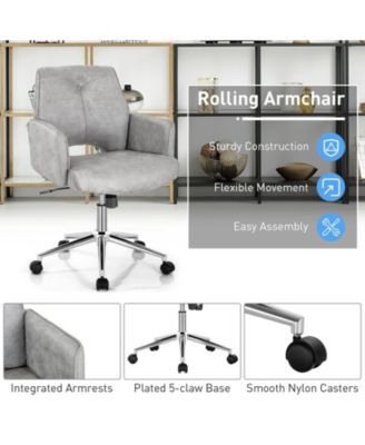 Adjustable Hollow Mid Back Leisure Office Chair with Armrest-Gray