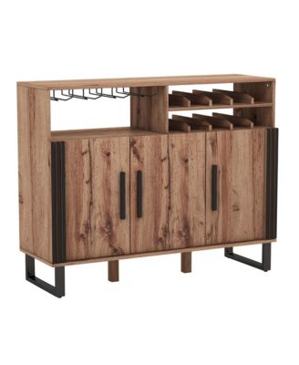 Home Wine Bar Cabinet w/ 3 Doors & Adjustable Shelves 2-tier Wine Rack Sideboard