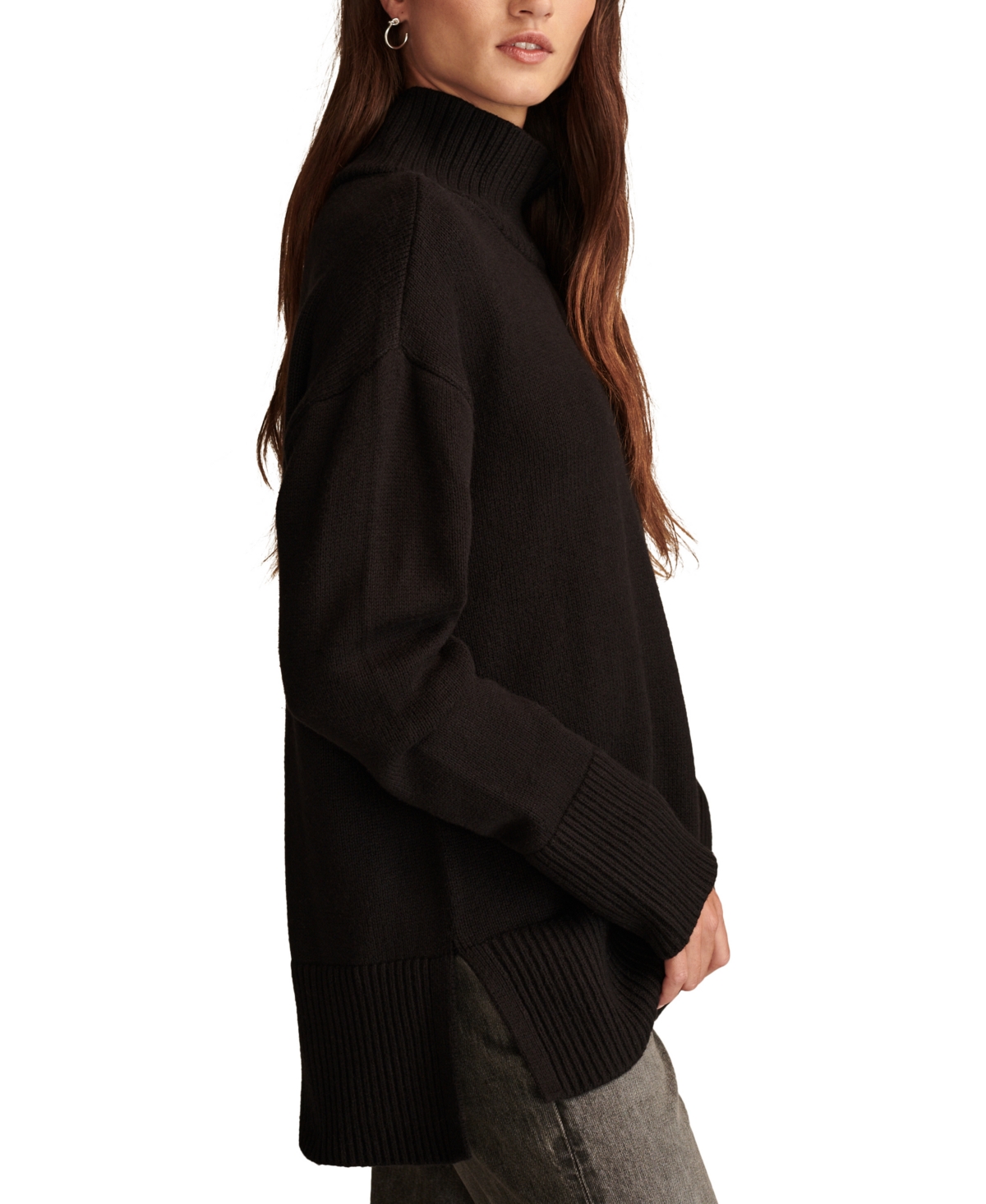Lucky Brand Cotton Blend Turtleneck Sweater In Dark Black