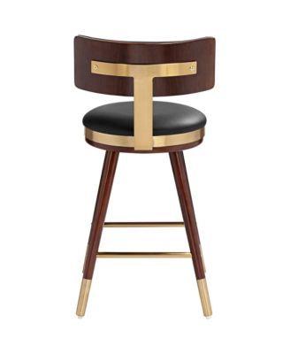 Parker Walnut Metal Bar Stool Brown Gold 25 1/2" High Modern Black Leather Cushion with Backrest Footrest for Kitchen Counter Height Island