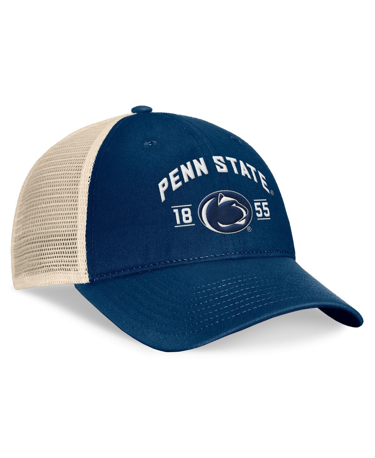 Top Of The World Men's Navy Penn State Nittany Lions Heritage Waylon Trucker Adjustable Hat In Navy,natural