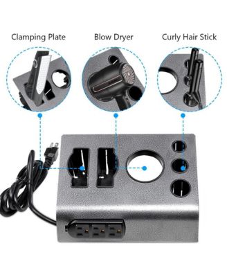 2Pcs Tabletop Salon Appliance Holders Hair Tool Stands Blow Dryer Hair Iron w/ 3 Outlets