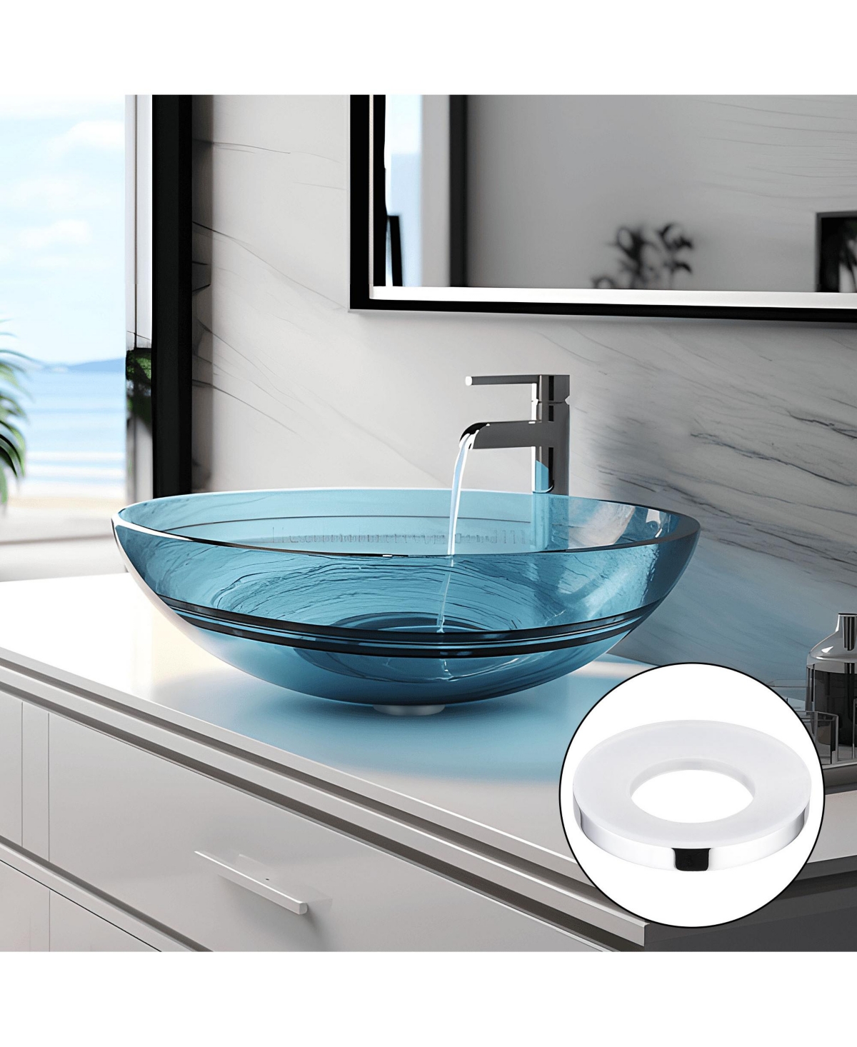 Aquaterior Pop Up Drain with Overflow Mounting Ring Kit for Countertop Sink